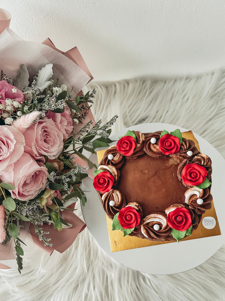 Chocolate Ice Cream Cake + Fresh Flower Bouquet Bundle
