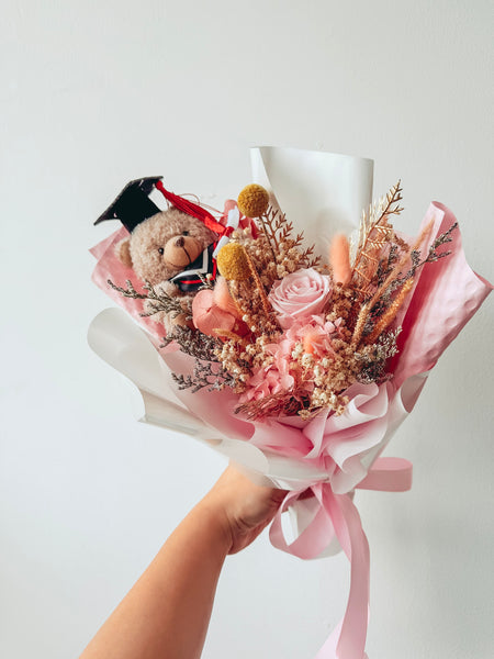 [Preserved] Blush Scholar Teddy Bouquet