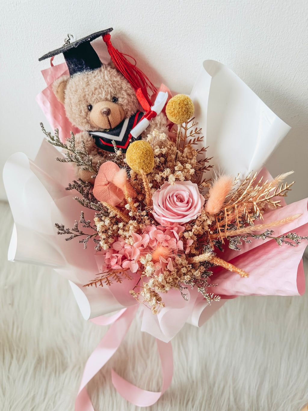 [Preserved] Blush Scholar Teddy Bouquet