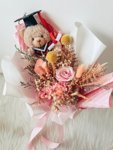 [Preserved] Blush Scholar Teddy Bouquet