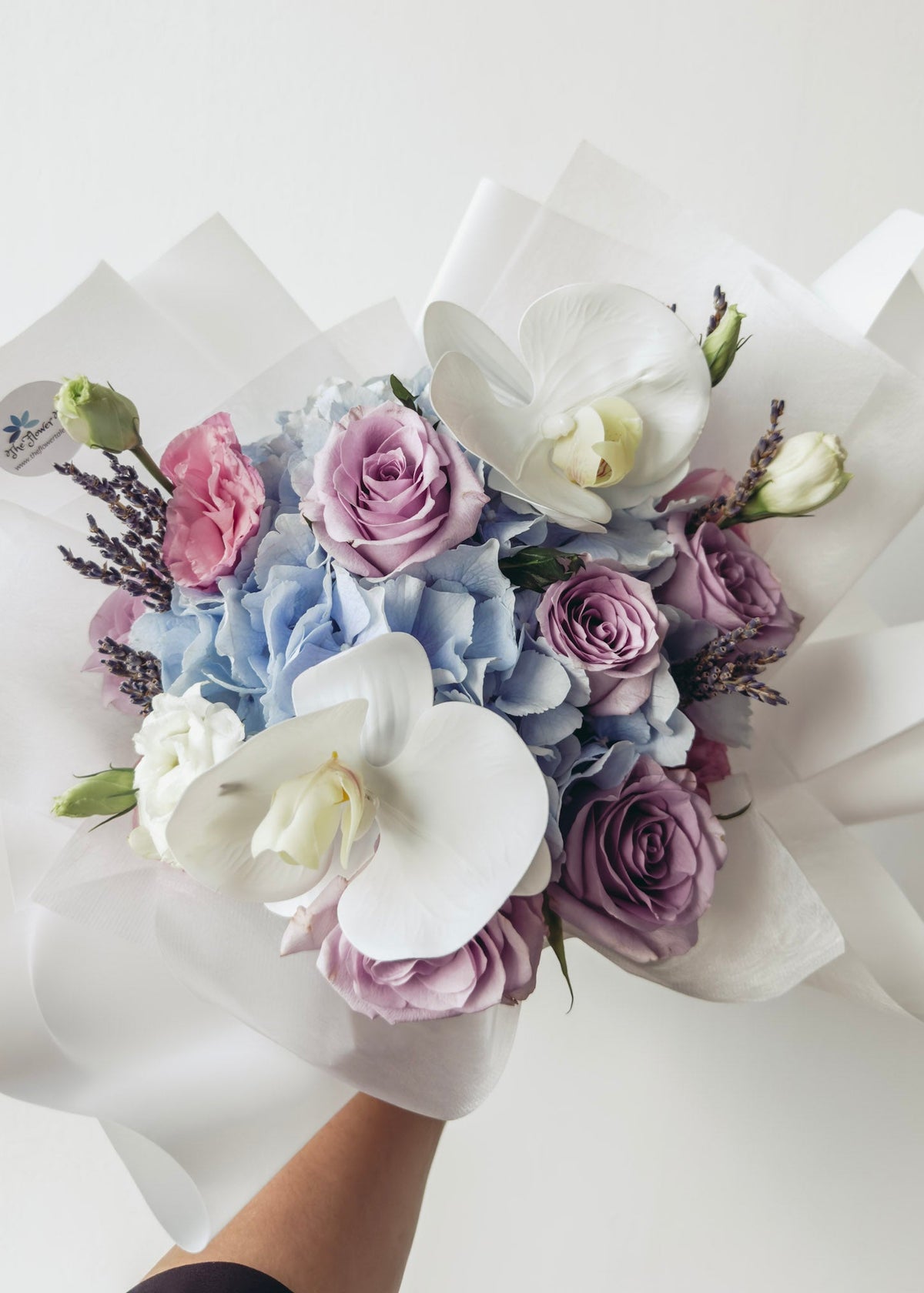 Lara-(With Phalaenopsis) Blue Hydrangea Bouquet