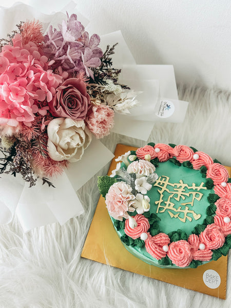 Preserved Flowers Bouquet with Durian Icecream Cake (MD)