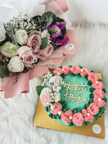 Fresh Flowers Bouquet with Durian Icecream Cake (MD)