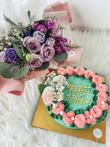 Fresh Flowers Bouquet with Durian Icecream Cake (MD)