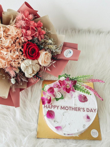 Preserved Flowers Bouquet with Earl Grey Yuzu Icecream Cake (MD)