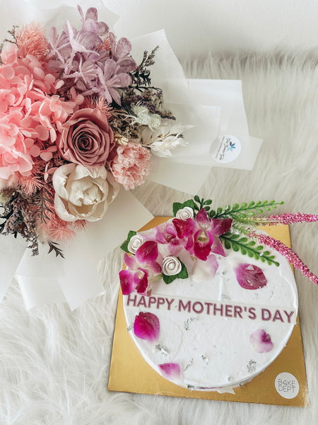 Preserved Flowers Bouquet with Earl Grey Yuzu Icecream Cake (MD)