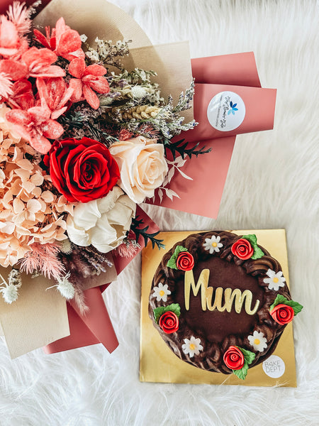 Preserved Flowers Bouquet with Rocky Road Icecream Cake (MD)