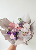 (With Phalaenopsis) Lilian- 12 stalks mixed Lilac roses & Pink Carnations