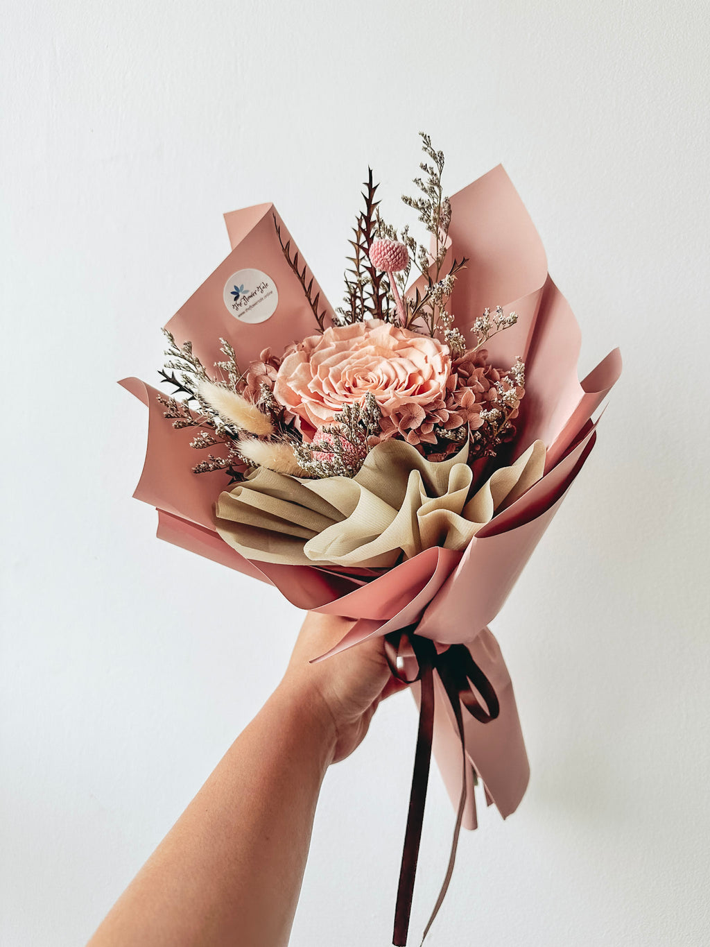 Chocolate Ice Cream Cake + Preserved Rose Bouquet Bundle