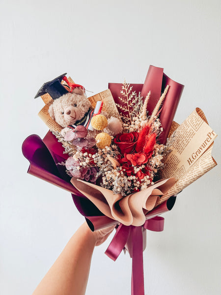 [Preserved] Blush Scholar Teddy Bouquet