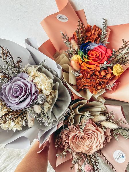 Chocolate Ice Cream Cake + Preserved Rose Bouquet Bundle