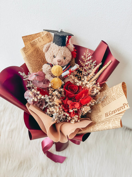 [Preserved] Blush Scholar Teddy Bouquet