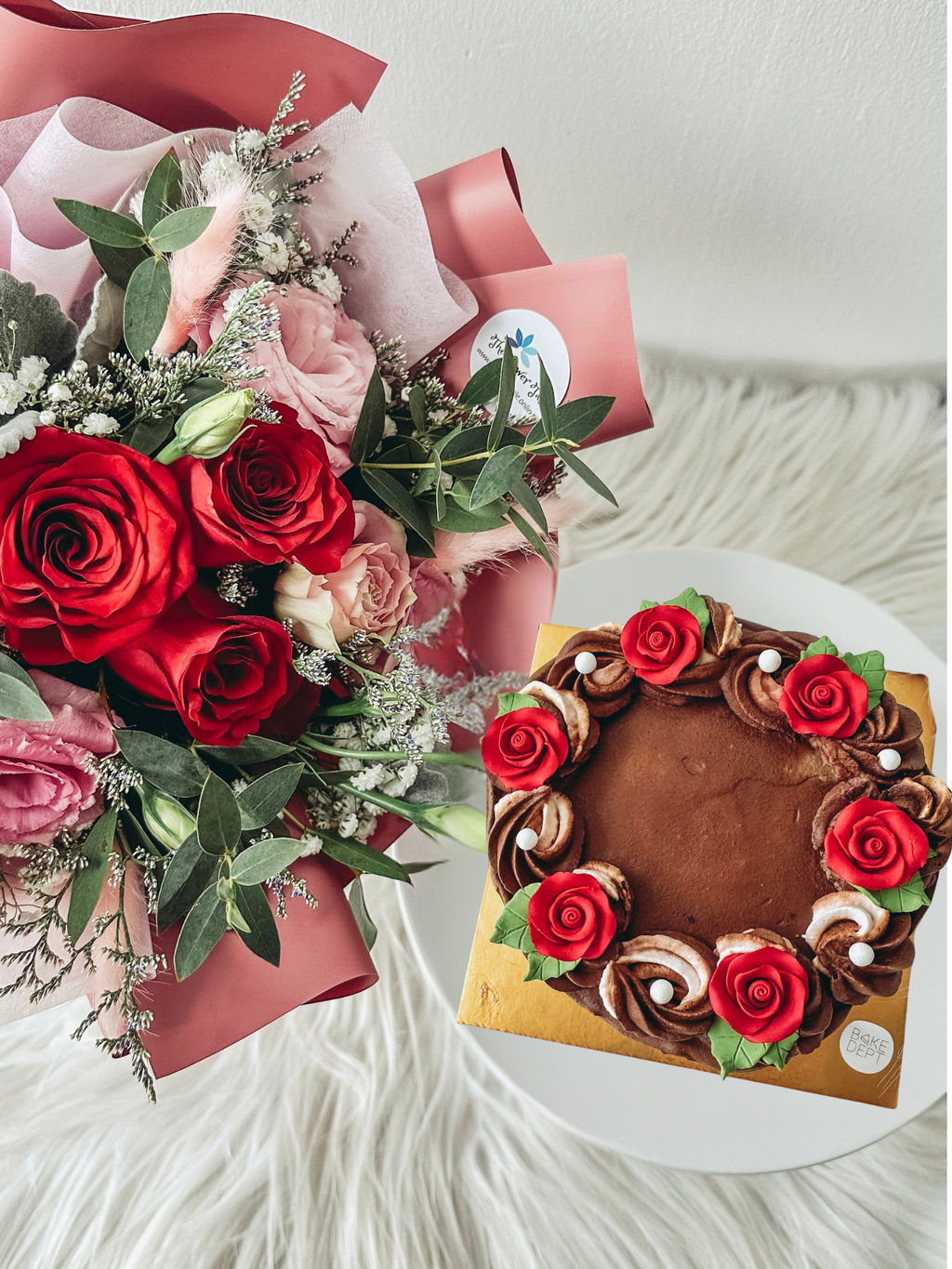 Chocolate Ice Cream Cake + Fresh Flower Bouquet Bundle