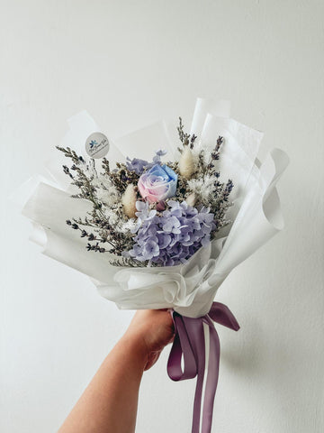 1 stalk preserved rose bouquet (2 Tone Purple-Blue)