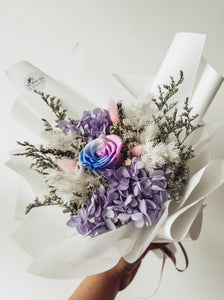 1 stalk preserved rose bouquet (2 Tone Purple-Blue)