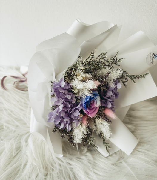 1 stalk preserved rose bouquet (2 Tone Purple-Blue)