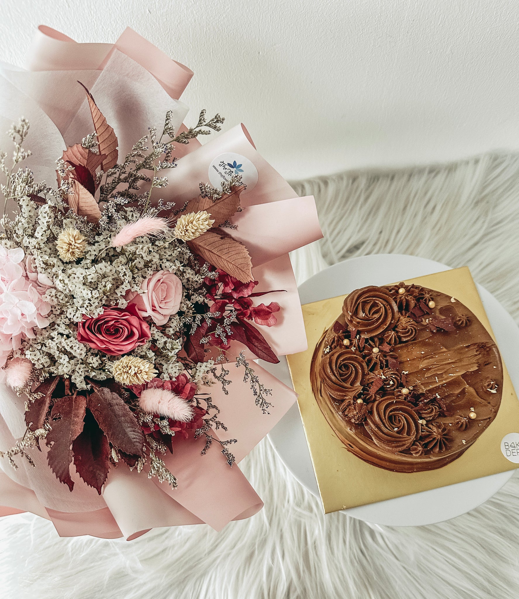 Chocolate Ice Cream Cake + Preserved Bouquet Bundle