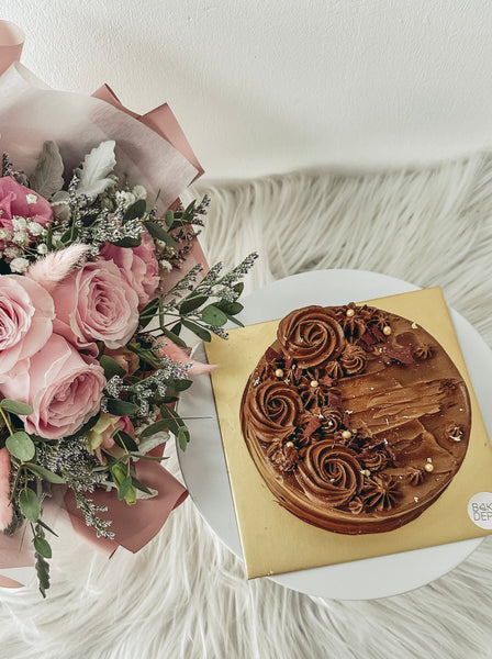 Chocolate Ice Cream Cake + Fresh Flower Bouquet Bundle