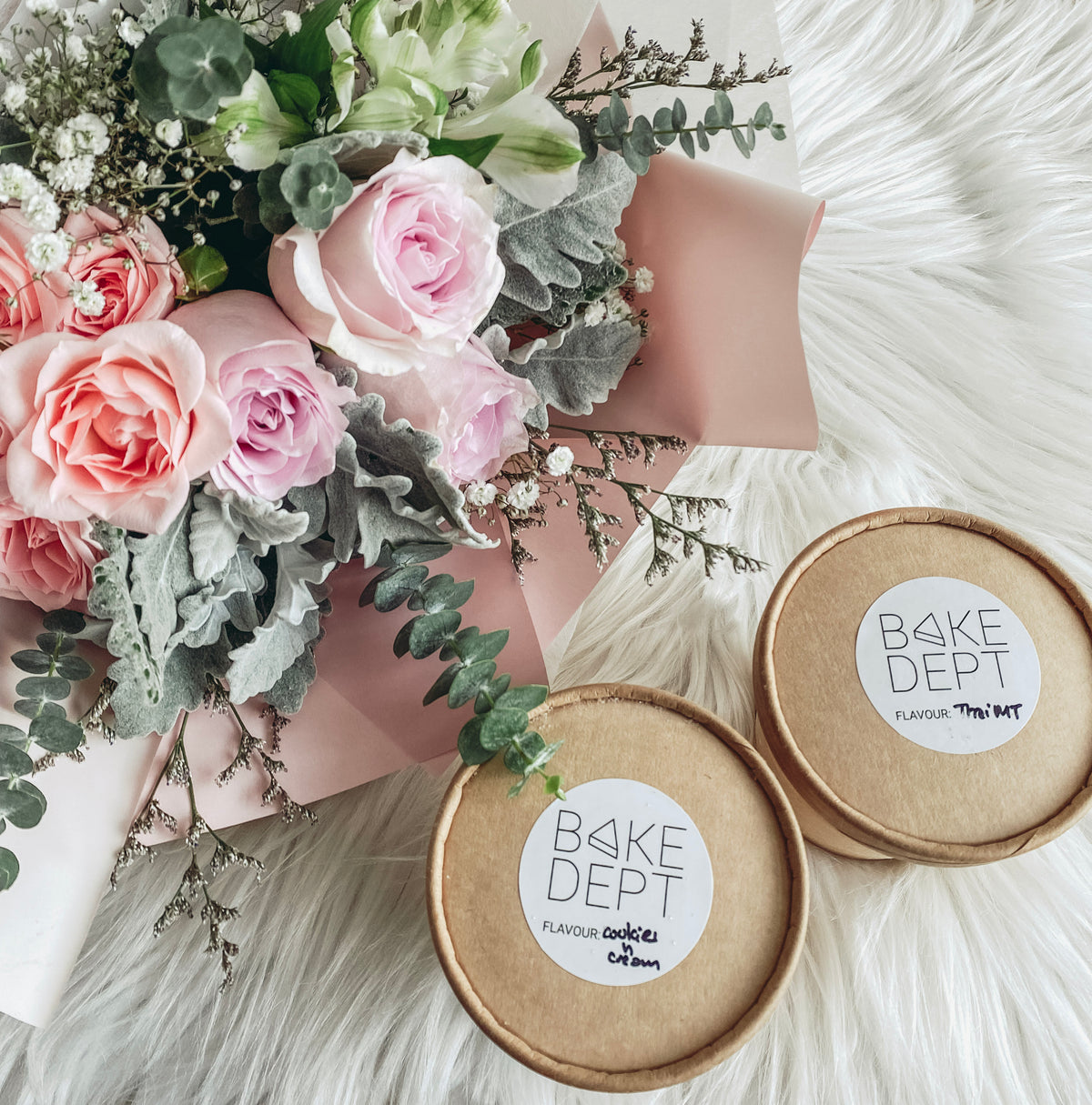 Pink Rose Bouquet with Twin Pint Ice Cream