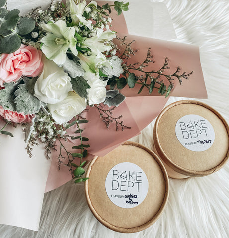 White Rose Bouquet with Twin Pint Ice Cream