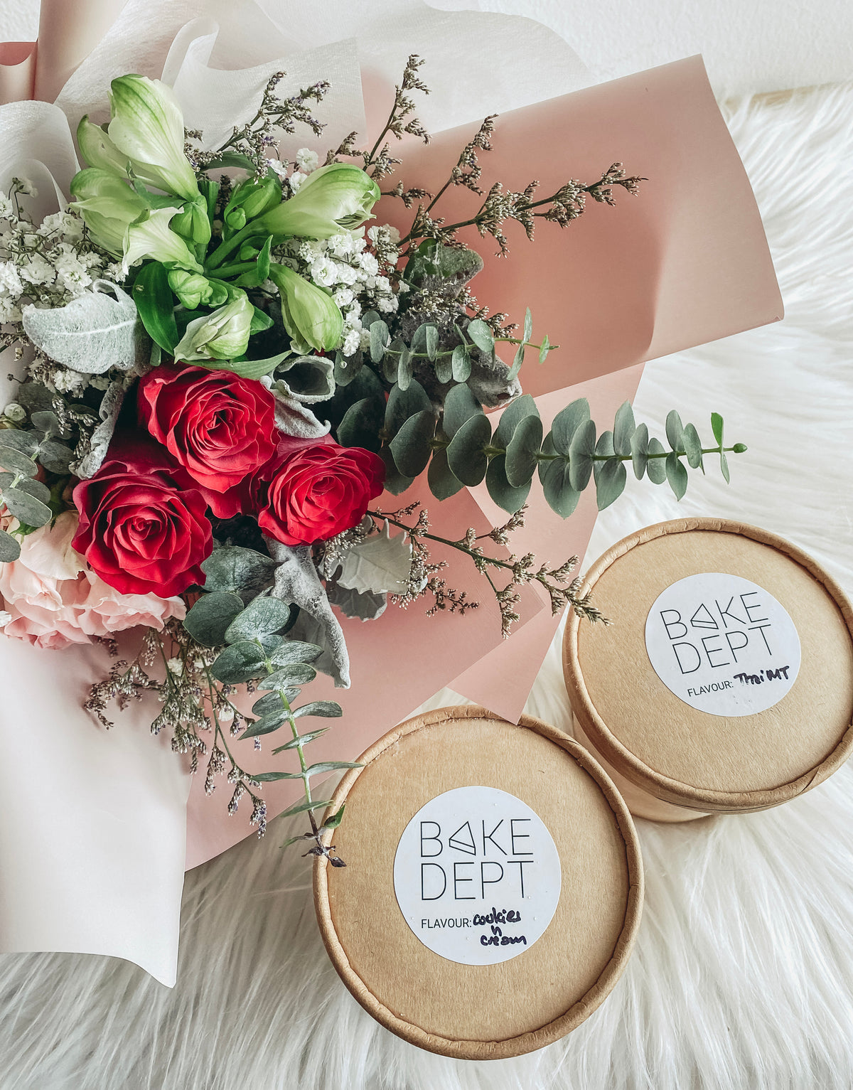 Red Rose Bouquet with Twin Pint Ice Cream