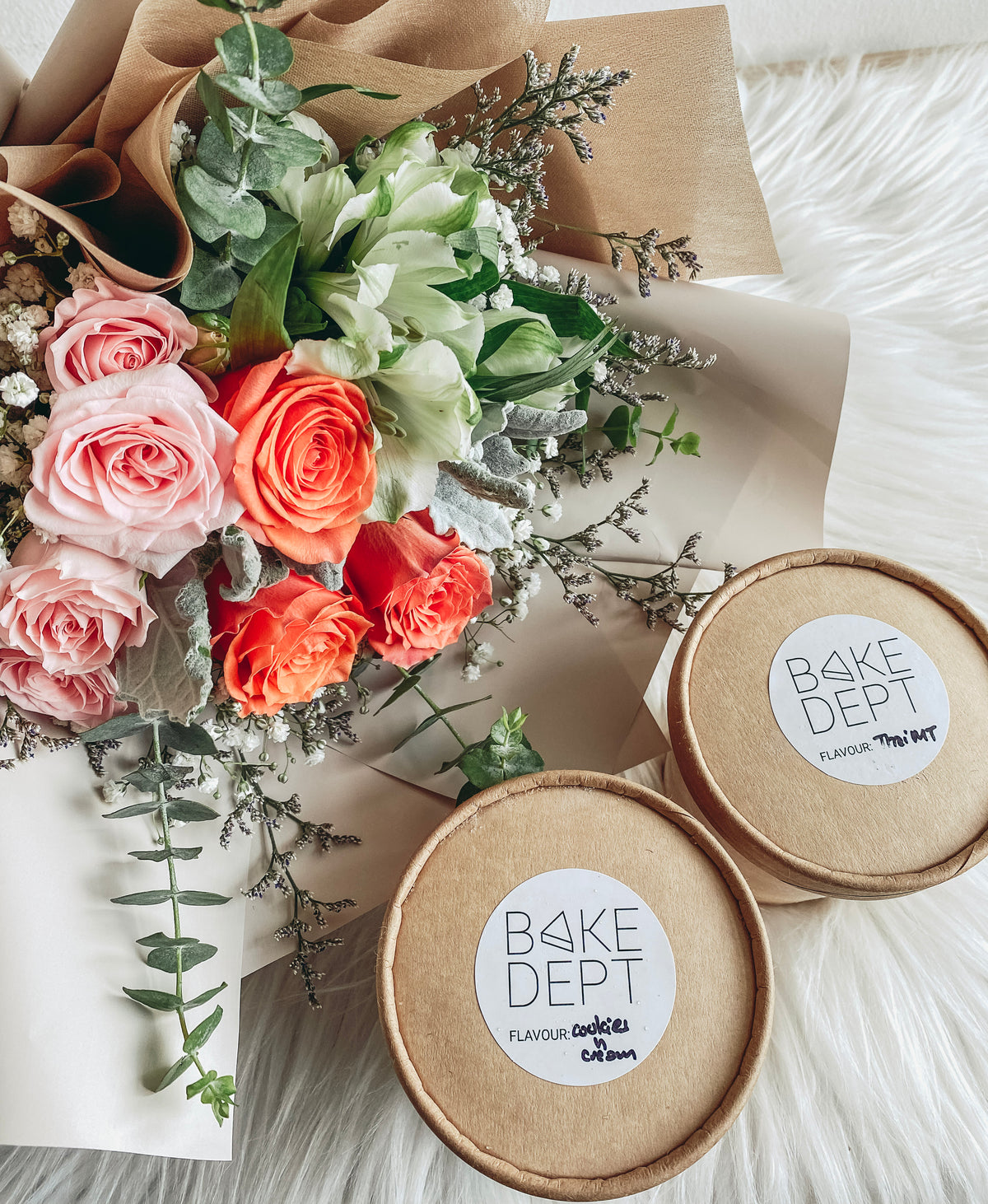 Orange Rose Bouquet with Twin Pint Ice Cream